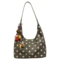 Chic polka dot shoulder bag with cute colorful ball charm, casual everyday handbag style. - With Pendant / Green