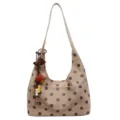 Khaki polka dot hobo shoulder bag with cute charm, casual daily crossbody bag for women. - Khaki