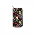 Christmas long zipper wallet for women, black design with snowman and snowflake prints. - DX421A