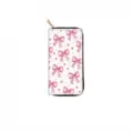Chic pink bow print long zipper wallet for women, stylish faux leather clutch purse everyday use. - Bow and Heart (DX406E)