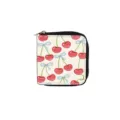 Short PU leather zipper wallet with cute cherry print, compact coin purse and card holder. - Combination 002D
