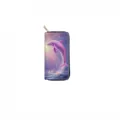 Pink dolphin print long zipper wallet clutch purse with gold hardware for daily casual use - Pink Dolphin