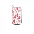 Watercolor strawberry and pink bow print long zipper wallet clutch purse for daily use. - Strawberry Bow (DX406F)