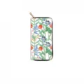 Detailed view of long PU leather zip wallet featuring colorful botanical floral print design. - Botanical Floral Print(DX2601B)
