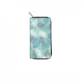 Close-up detail of tropical palm leaf pattern on PU leather long zipper wallet surface. - Tropical Palm Leaf Style (DX2603A)