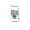 USA flag print long zipper wallet for women, patriotic themed pu leather clutch. - USA Flag
