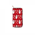 Christmas Santa print long zipper wallet for women, festive red PU leather clutch purse. - DX421D