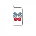Long zipper wallet featuring cute cherry and patriotic bow print, spacious clutch purse design. - Cherry