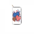 Close up detail of long zipper wallet showing patriotic heart and star stripe print. - Stars and Stripes Heart