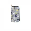Close-up detail of the long floral printed PU wallet zipper closure design and pattern texture. - DX2605C