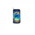 Ocean dolphin starry night print long zippered wallet clutch purse, detailed view of purse design. - DX412E