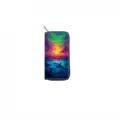 Long zipper wallet with vivid shark sunset print, premium material, secure closure. Detail view. - DX412A