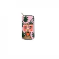 Cheetah print long zipper wallet with palm leaf design and pink aesthetic details. - DX417A Style A