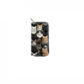 Detailed close-up of a stylish long zipper wallet featuring a cute all-over cat print design. - DX413E