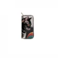 Detailed view of long zippered wallet featuring a charming cat illustration print design. - DX415B