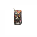 Stylish long zipper wallet featuring a cool cat print and vibrant colorful polka dots design. - DX415C
