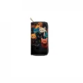Black long zipper wallet with colorful cat print, stylish clutch purse for women daily use. - DX415D