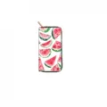 Watercolor watermelon print long zip wallet detail, cute fruit pattern PU leather coin purse. - Watermelon Print (DX434A)