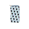 Detailed view of the cute cartoon cat pattern and smooth zipper on this blue PU long wallet. - Cute Cat Print Style A (DX2048A)