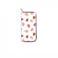 Cute watercolor strawberry print long zipper wallet clutch purse for casual daily use. - Strawberry Print (DX445A)