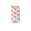 Detailed view of long zipper wallet featuring cute pink watercolor bows on cream background. - Bow Print (DX445B)