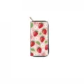 Close-up detail of the sweet strawberry floral print long zipper wallet clutch design. - Strawberry Print (DX434C)