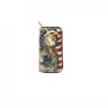 Detailed close-up view of the vintage American eagle print long zipped PU wallet design. - American Eagle (DX3032D)