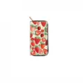 Long zipper wallet featuring a charming vintage strawberry print with gold metal zipper. - Vintage Strawberry (DX434D)