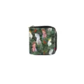 Close-up detail of the tropical cockatoo pattern short zipped wallet and golden zipper pull. - DX3034C