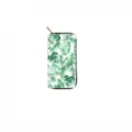 Tropical leaf print long zipper wallet detail view, green watercolor monstera pattern wristlet. - QBDX027B (Tropical Leaves Print)
