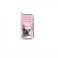 Pink long zippered wallet featuring cute French Bulldog print and funny quote text detail view. - QBDX023D