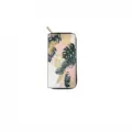 Tropical plant pineapple print long zip wallet detail view, stylish PU leather purse. - QBDX027C (Pineapple Print)