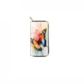 Watercolor butterfly long zipper wallet, stylish clutch purse detail view showing delicate print. - QBDX07A
