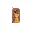 Cute orange cat print long zipper wallet detail view, retro floral patchwork clutch purse. - DX428A Orange Cat Floral