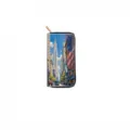 Detailed view of the long zipper wallet featuring a stunning New York city print design. - QBDX03D