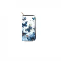 Blue watercolor butterfly long zipper wallet, stylish women clutch purse for daily use. - QBDX06C