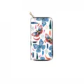 Detailed close-up view of PU leather zipper wallet featuring colorful butterfly print. - DX2605D