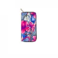 Colorful floral print long PU leather zipper wallet detail showing vibrant art pattern design - Colorful Flowers Leaves Print(DX2601E)