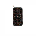 Floral print long zipper wallet, PU leather clutch purse with classic black base and colorful flowers. - DX2605E
