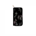 Detailed view of the long PU leather zipper wallet featuring a stylish colorful butterfly print. - DX2605F