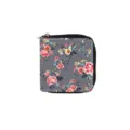Floral print PU leather zip wallet, compact short coin purse with vintage rose design for women. - Combination 001B