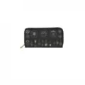 Black PU leather long zipper wallet with celestial sun moon and stars astrology print - DX3012C