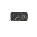 Celestial print long PU leather zipper wallet with vintage sun and moon celestial design. - DX3012D