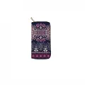 Close-up of a bohemian long zipper wallet featuring intricate ethnic damask and floral prints. - DX3013D