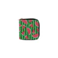 Detailed view of the cute watermelon print PU leather zipper wallet with compact square shape. - DX3023B