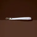 White PU leather wrist strap replacement for wallet clutch handbag gold metal clasp detail - Wrist Strap / White