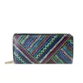 Bohemian ethnic print long zipper wallet clutch purse with colorful geometric pattern. - DX053B