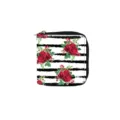 Floral print PU leather short zipper coin purse, black and white striped wallet variant - Combination 001O
