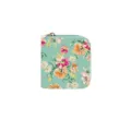 Mint green floral short PU leather zipper wallet coin purse with colorful flower print design. - Combination 001P