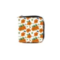 Short PU leather zipper wallet featuring vibrant orange floral print, compact coin purse. - Combination 001U